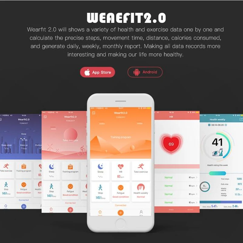 Wearpai GT101 Smart Wristband Continuous Heart Rate Monitor Long Fitness Tracker passometer message/call reminder smart bracelet