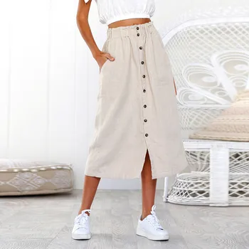 

Women Daily Summer Bohemia High Waist Skirt Line Button Beach Wrap Maxi Long Skirt