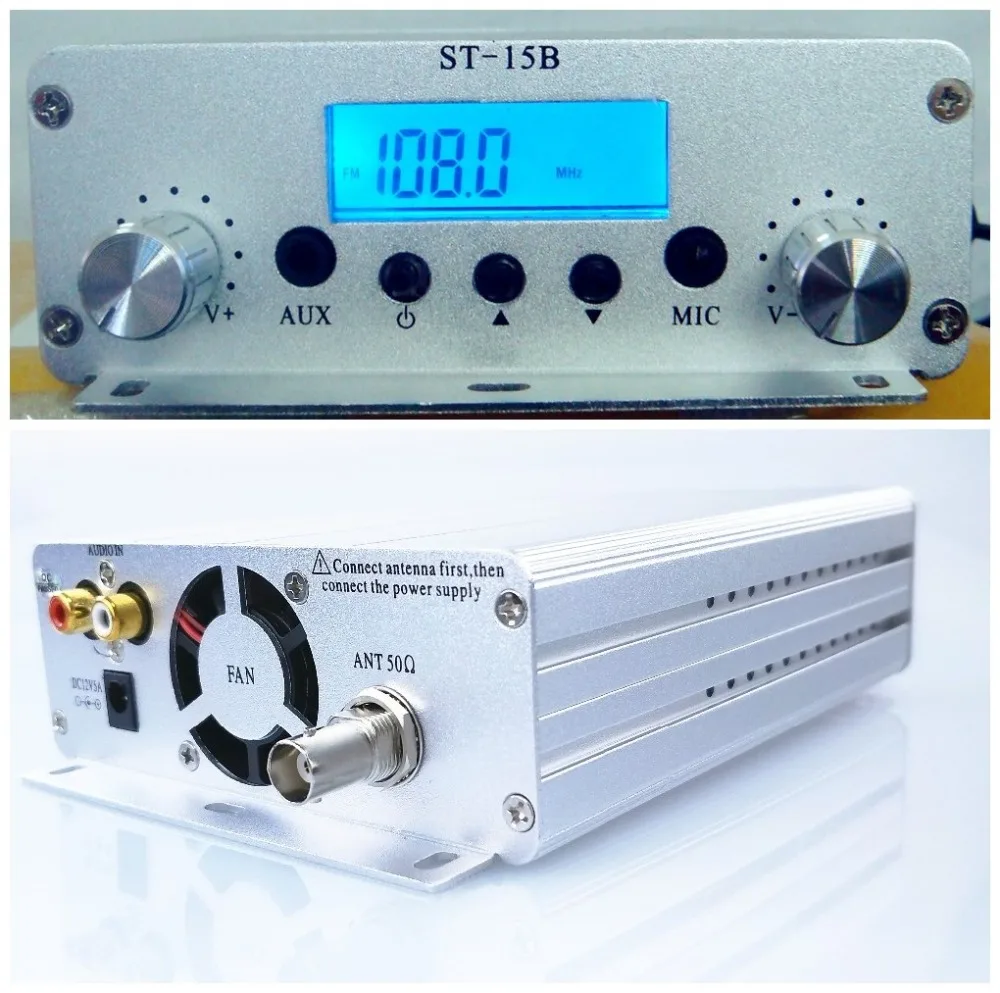 1.5W/15W Dual mode 12V 5A 87MHz 108MHz FM broadcast transmitter stereo