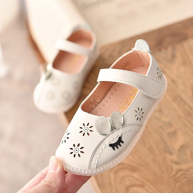 

New kids casual shoes Soft bottom Breathable Princess Single shoes Cartoon lovely Pink white girls Children's shoes size 21-30