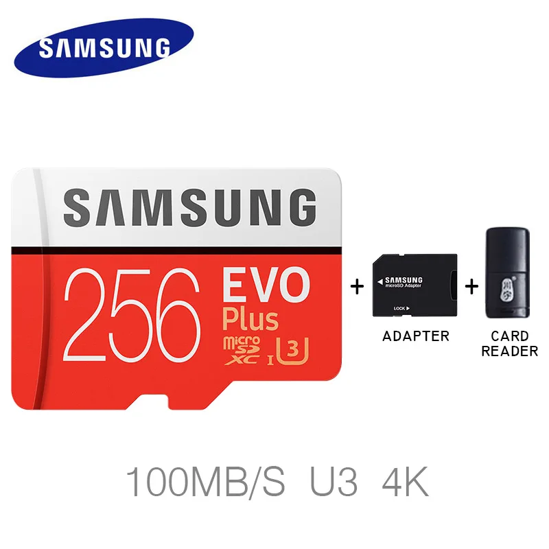 Карта памяти samsung 32 Гб 64 Гб 128 ГБ новая EVO PLUS Micro sd карта класс 10 UHS-1 скорость чтения 100 м/с Microsd для планшетных смартфонов - Емкость: 256GB and Reader