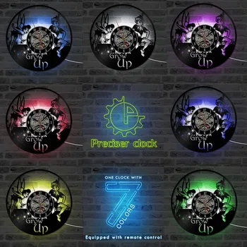 

Peter Pan Wall Clock Modern Design Kids Room Clocks Cartoon Mute Seven Lighting Changing LED Vinyl Record Wall Watch Home Decor
