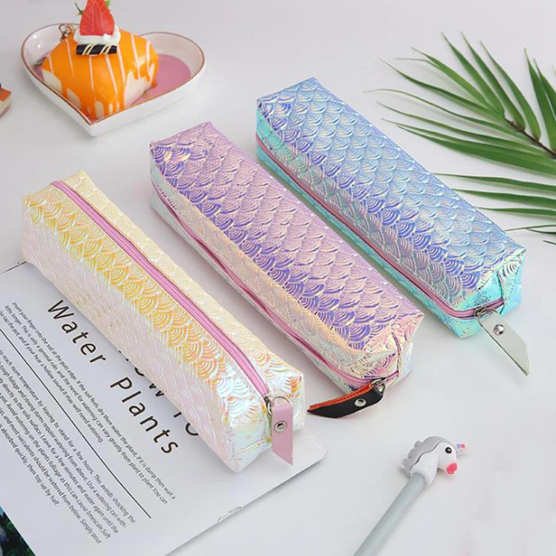 

Holographic Laser Pencil Case School Pencil Case For Girl Student Quality PU Pencil Box Cosmetic Bag School Supply Stationery