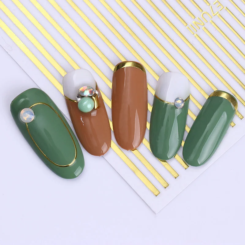 

1 Sheet 3D Nail Sticker Gold Silver Color Metal Nail Stripe Lines Design Multi-size Adhesive Striping Tape Manicure Design DIY