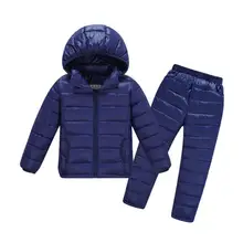 Детский комплект; комплекты одежды для мальчиков и девочек; зимние пуховые куртки с капюшоном и штаны; водонепроницаемый плотный теплый спортивный костюм; одежда для детей; спортивный костюм