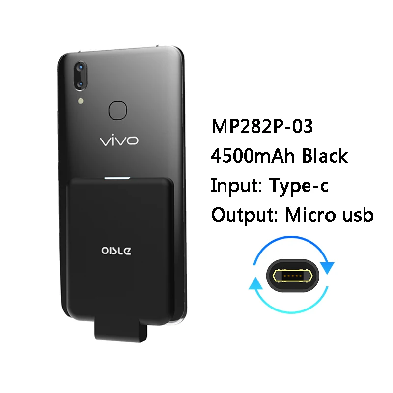 4500 мАч type-C/Micro USB/IOS внешний аккумулятор чехол для iPhone X XS MAX/samsung S9 S10 Plus/huawei P30 портативный зарядный чехол для аккумулятора - Цвет: micro usb black