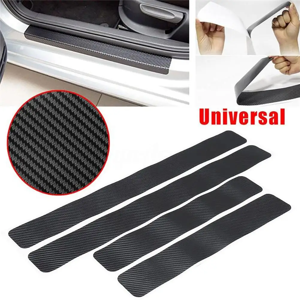 

4 Pcs Carbon Fiber Car Door Sill Strip Stickers Anti-Scratch Protective Film