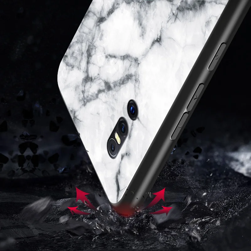 For VIVO V15 Pro Case Marble Pattern Smooth Tempered Glass Back Cover For VIVO V15 Phone Case Soft Silicone Bumper Fundas