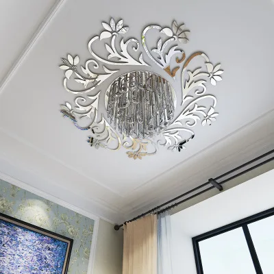 Креативная акриловая 3D наклейка с зеркальным цветком для дома в отеле, гостиной, спальни, ресторана, Потолочная люстра на крышу, украшение - Цвет: Mirror silver