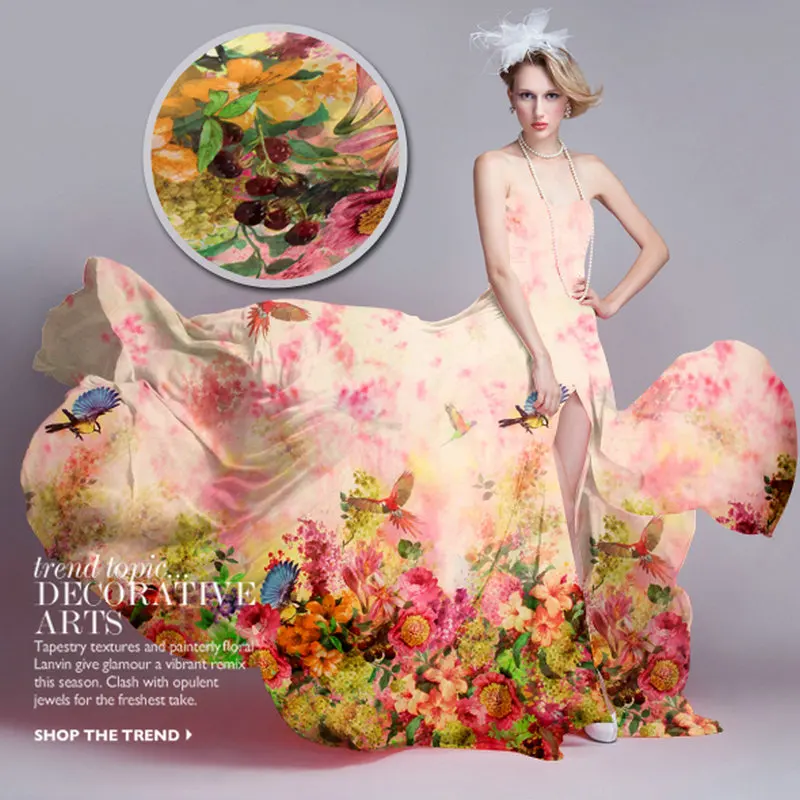 

Floral Printing High Quality Silk Chiffon Dress Fabric 8m/m 140cm