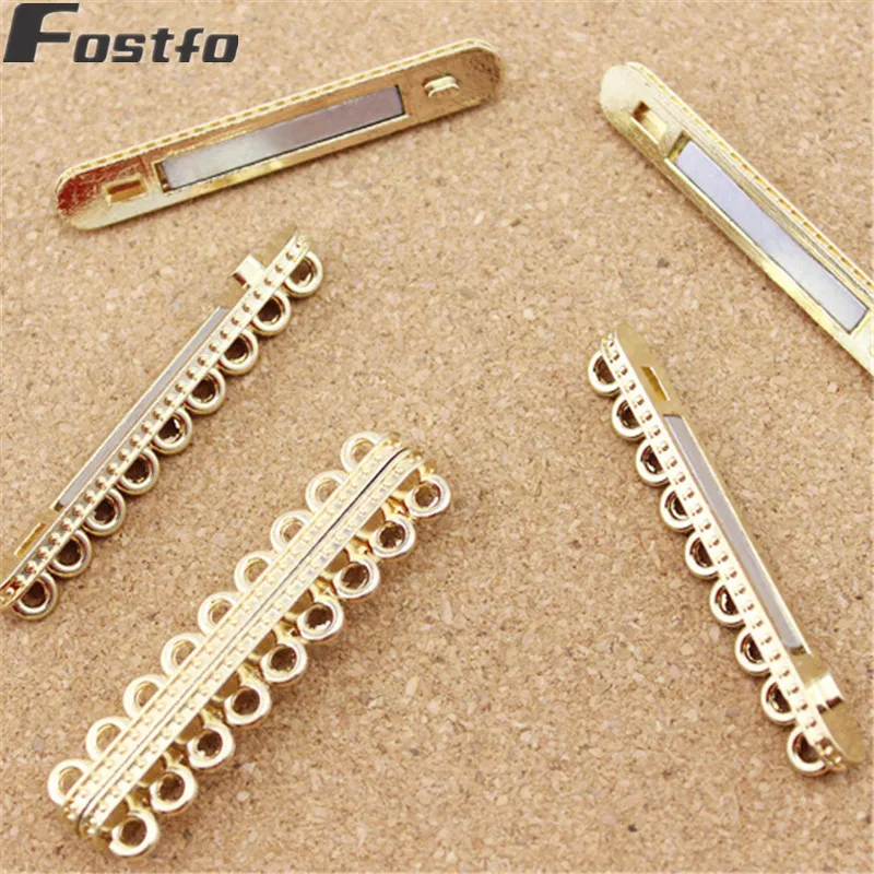 Fostfo 10pc/lot 9 Rows Gold Color Strong Magnetic Clasps For Necklace Bracelet Bangle Magnet Clasp Connectors DIY Jewelry Making