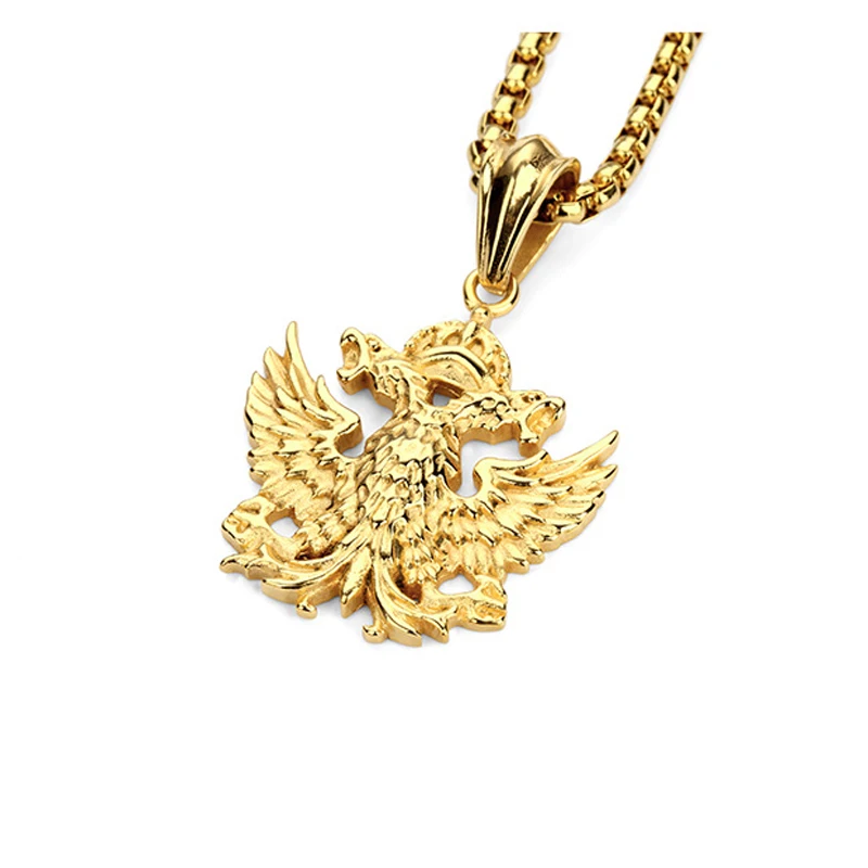 

New High Quality Stainless Steel Animal Charm Double Headed Eagle Pendant King Charm Necklace Men's Jewelry Gift Wholesale