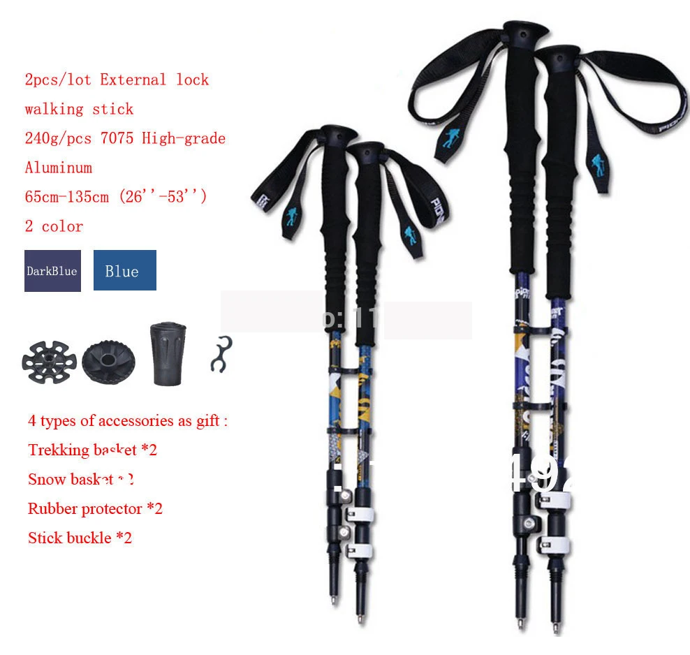 Externo de Fibra de Carbono de Alumínio de Esqui Frete Grátis Lote Caminhada Telescópio Vara Nórdica Bengala Trekking Pole Bloqueio Acampamento 2 Pçs –