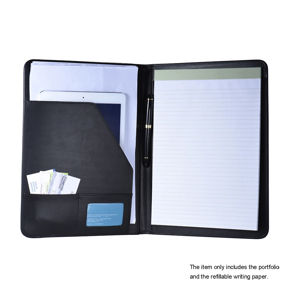 

Multifunctional Business Portfolio Padfolio Folder Document Case Organizer A4 PU Leather with Business Card Holder Memo Note Pad