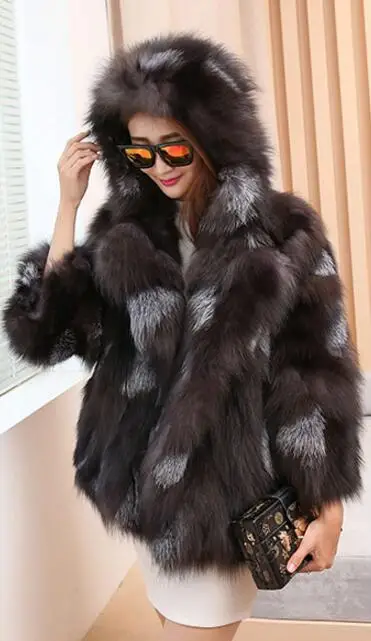 Fourrure Naturel Vestes Survêtement red Fox Capuche Fox Manteaux Grande De Reroyfu Manteau Fox Renard 5xl Femmes Silver Véritable black À Taille Vêtement 5pAnwqqxd