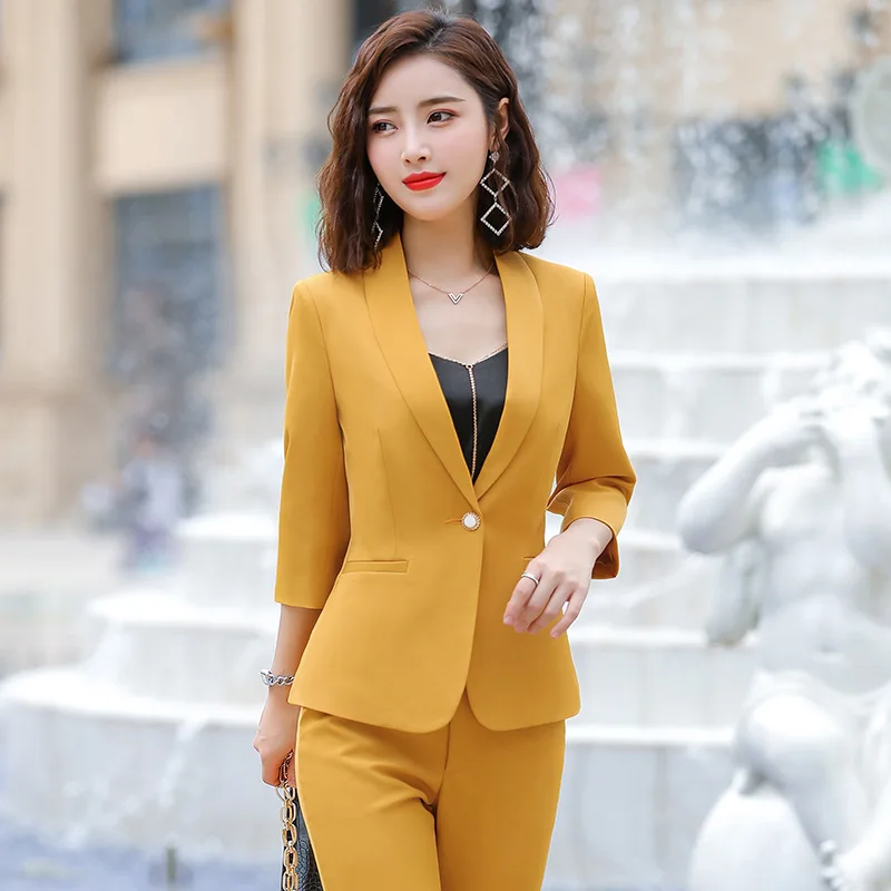 Professional women's suits autumn new five-point sleeves solid color Slim suit temperament casual trousers