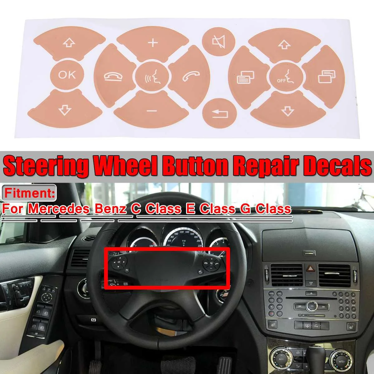 

Brown / Black Car Steering Wheel Control Switch Button Repair Stickers Decals For Mercedes For Benz C Class E Class G Class