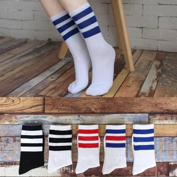

ZDL-283 Classic Women Cotton Stripe Girls Boys Retro Unisex Breathable White Socks Art Sporty 10 pairs