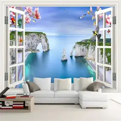 На заказ 3D фото обои современные Обои фреска поддельные окна Лебединое дерево Пейзаж Обои фреска papel де parede