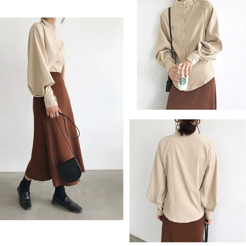  Fashion 2019 stand collar office blouse women tops blouse shirt lantern long sleeve women shirts wo