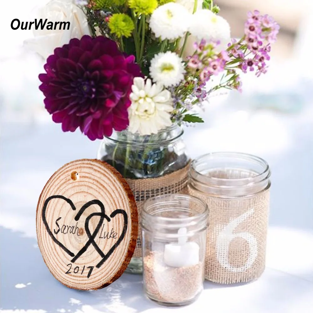 

Ourwarm 10pcs Natural Wood Slices for Wedding Decoration Wooden Gift Tags Birthday Party Diy Decorations Kids Valentine's Day