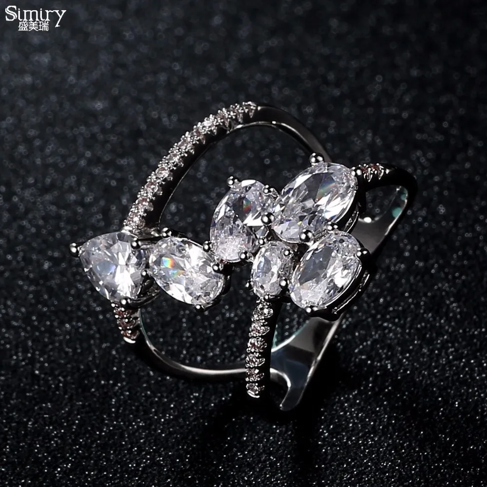 

SIMIRY New Unique Ring With 6pcs Big Clear CZ Stone Ring for Women Fashion Jewelry Anillos Wedding Party Gifts