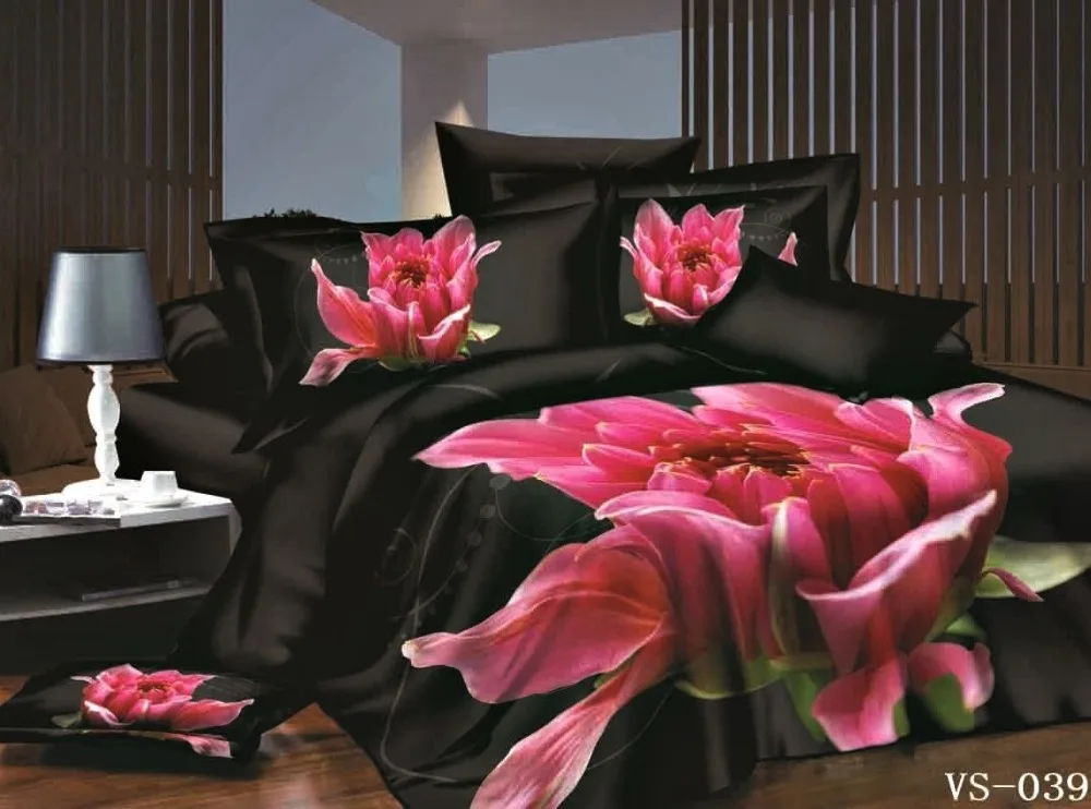3D Double size Pink Lily Duvet Cover &amp Two Pillowcases Bed Set | Дом и сад