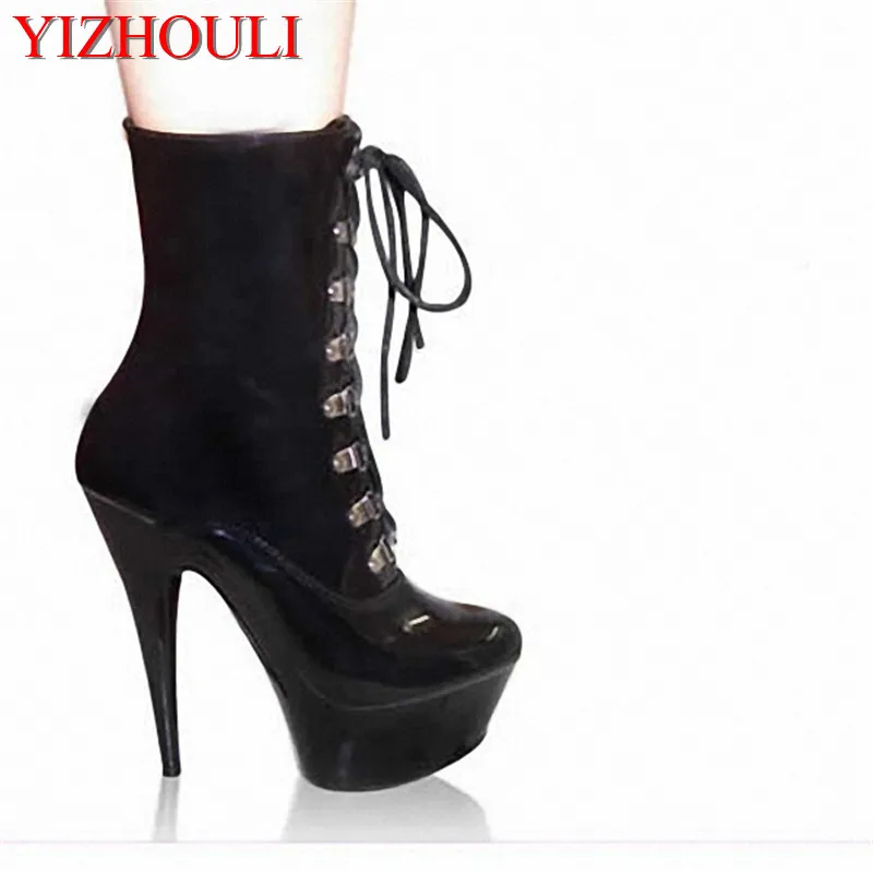 

15cm Hot Sale Women's High Heel Winter Boots / Fashion Rivets Lace-Up Ankle Boots / Sexy Party Heels / Short Boots