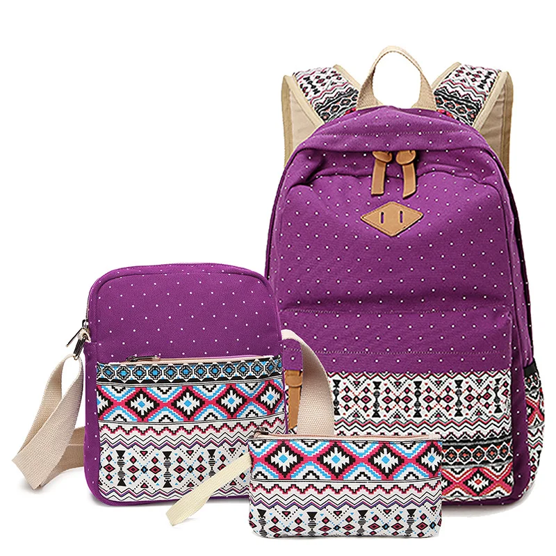 

2019 New 3 Pcs Set Women Backpack Canvas Fashion National Floral Printing Backpacks For Teenage Girls School Bags Mochila BB30