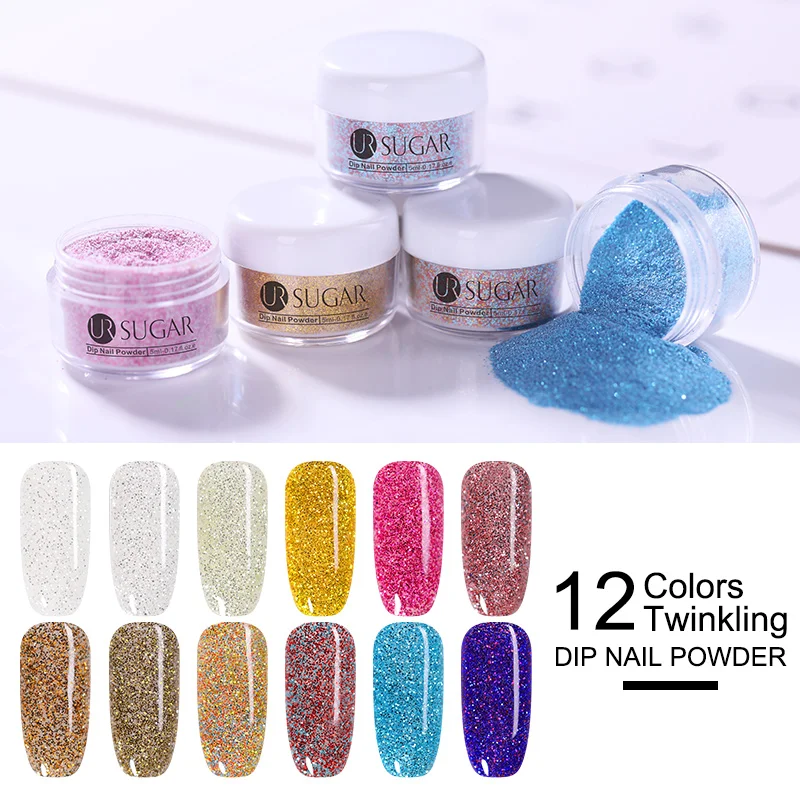 

UR SUGAR Dipping Holographic Powder Dust Nail Art Decorations without Lamp Cured 5ml All For Manicure Nails Dip Glitter Powder