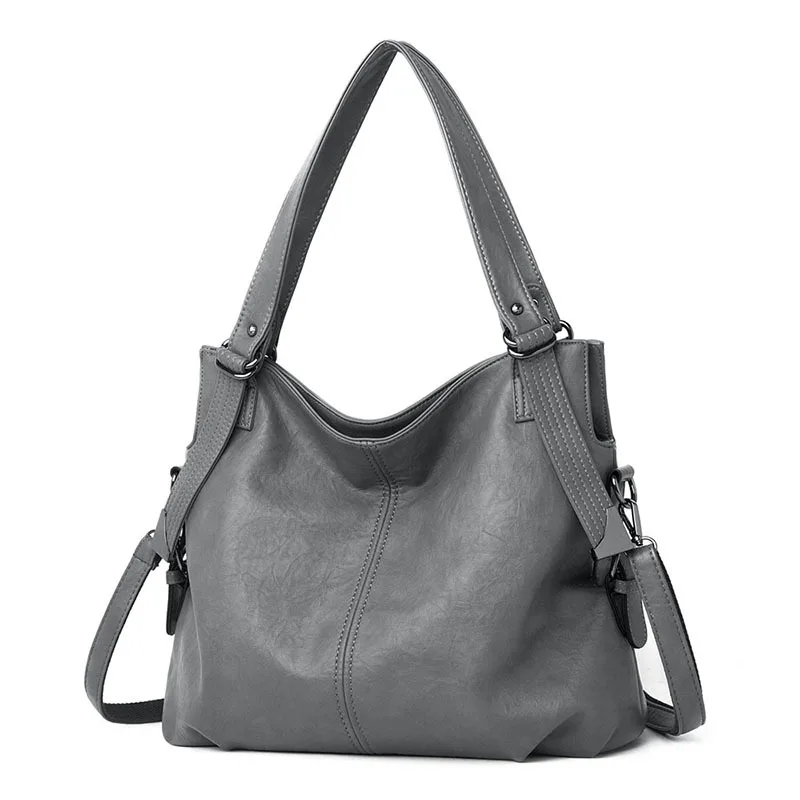 Новинка, модные женские кожаные сумки, женская сумка через плечо из натуральной кожи, женская большая сумка-мешок - Цвет: Grey