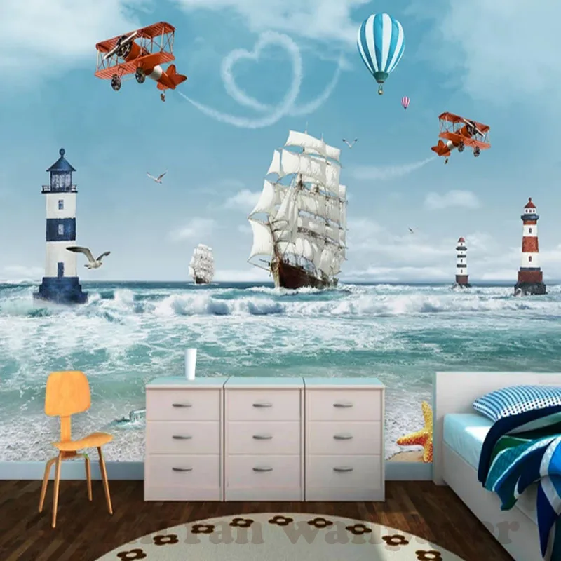 

Custom 3D Mural Wallpaper children Room wall covering Wallpaper 3D Cartoon Sailboat 3D kid Photo Wallpaper Home Decor