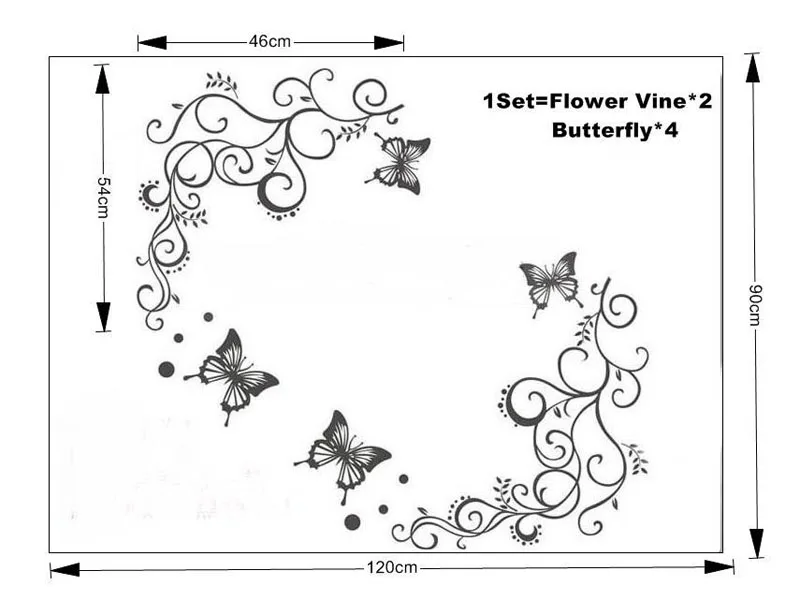 Декор для дома бабочка и лоза DIY Съемная виниловая наклейка художественная роспись домашний Декор наклейки на стену LS