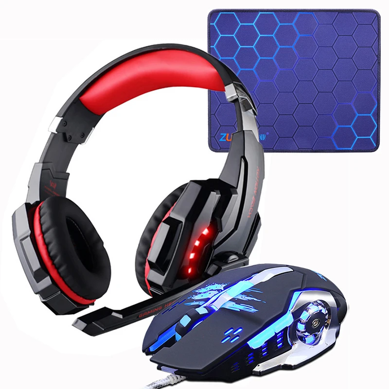 Игровая гарнитура наушники + Проводная игровая мышь мыши 4000DPI бас стерео