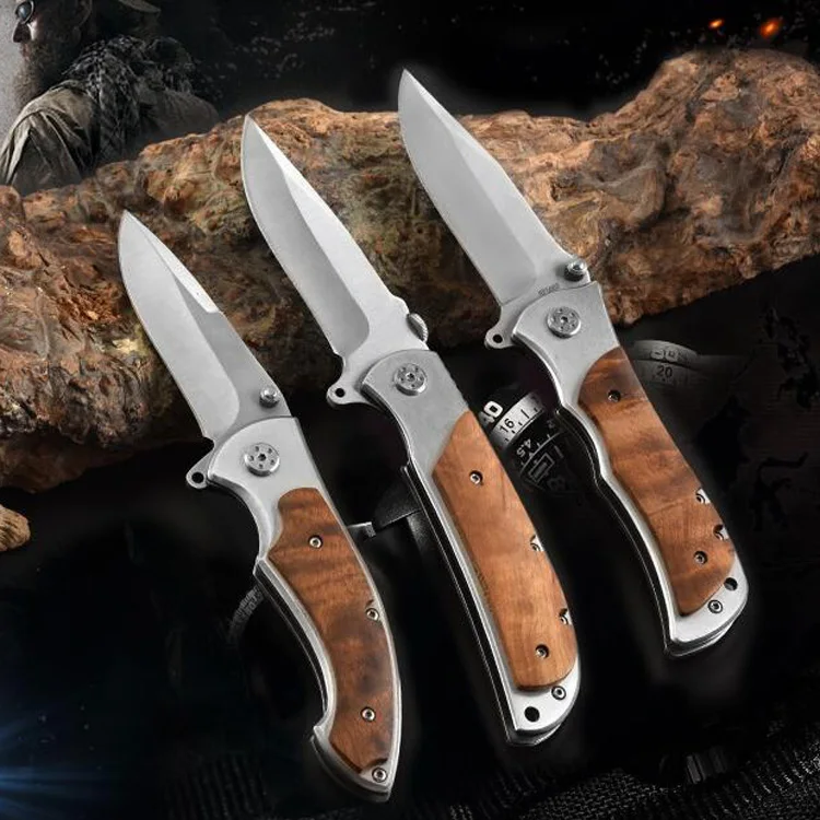 

12pcs/lot, Folding Knife Tactical Combat Pocket Utility EDC Rescue Knives Hunting Camping Multi Tools + Wood Handle 440C Blade