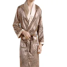 Мужской шелковый халат с длинными рукавами размера плюс 3XL, кимоно, домашний банный халат, мужские халаты с геометрическим рисунком, атласная ночная рубашка с v-образным вырезом