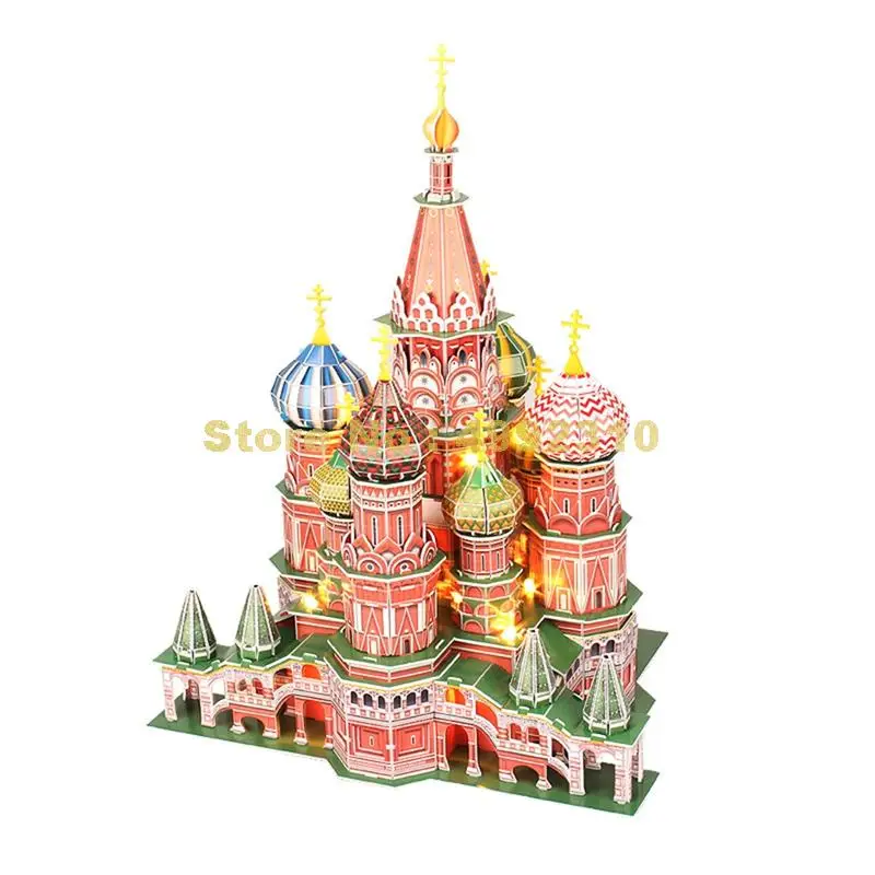 

224pcs world famous architecture st basil's cathedral led 3d paper modal puzzle Toy