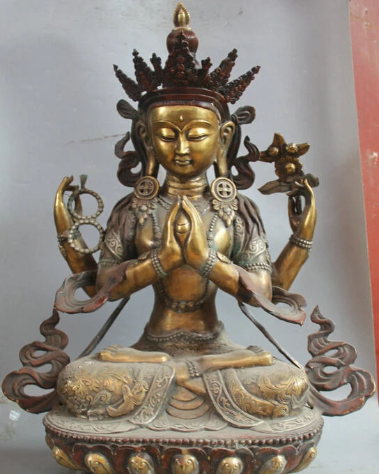 

JP S0524 27" Tibet Buddhism Bronze Gild 4 arms Chenrezig Buddha Avalokiteshvara Statue Discount 35%