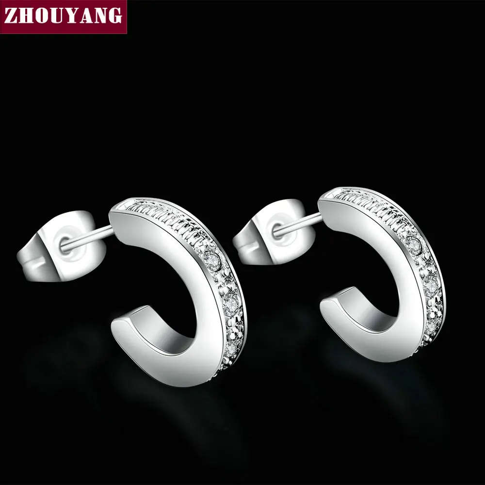 ZHOUYANG Top Quality ZYE342 Classic Arc-shaped Crystal Silver Color Earring Austrian Crystal Wholesale