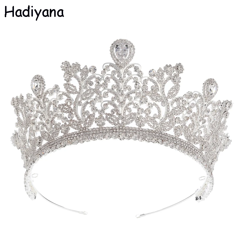 

Hadiyana Luxury Cubic Zircon Leaves Queen King Crown For Women Girls Copper Tiara Bride Wedding Hair Accessories Gift HG6094