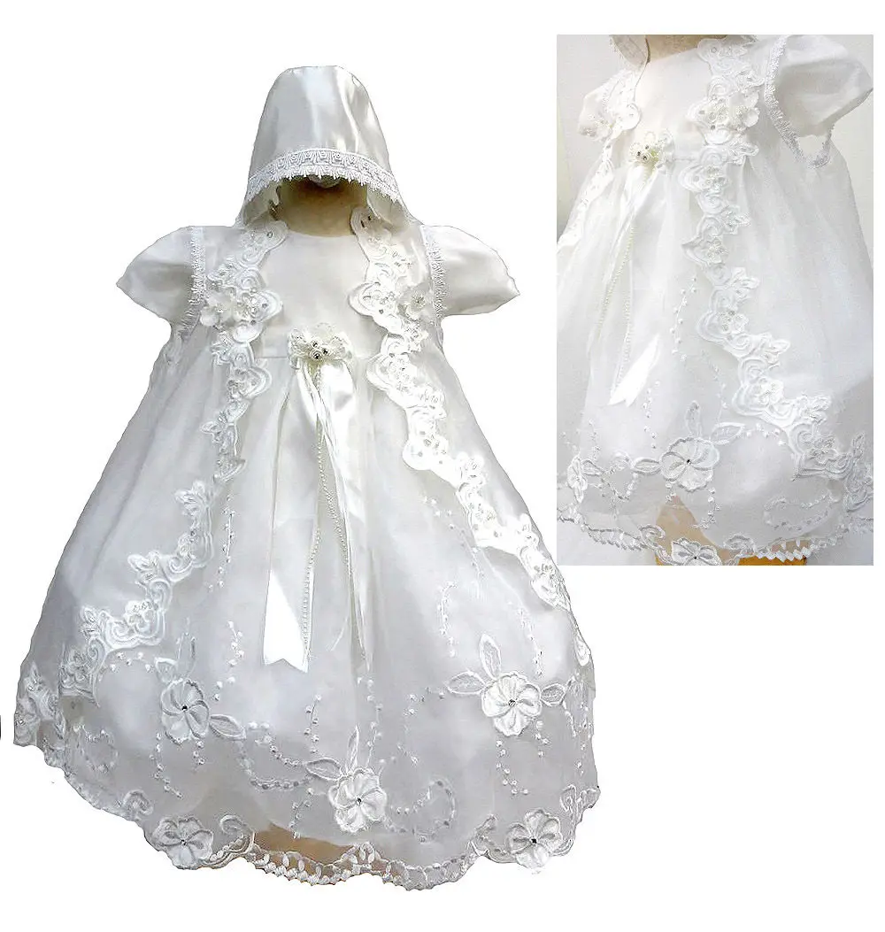 White Lace Baby Baptism Appliques Bling Lolita Robe Dresses Christening Gown New