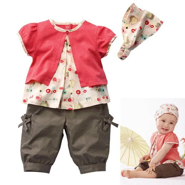 

3 Pcs Baby Girls Fruits Pattern Top+Pants+Hat Set Outfits 0-3 Years Clothes