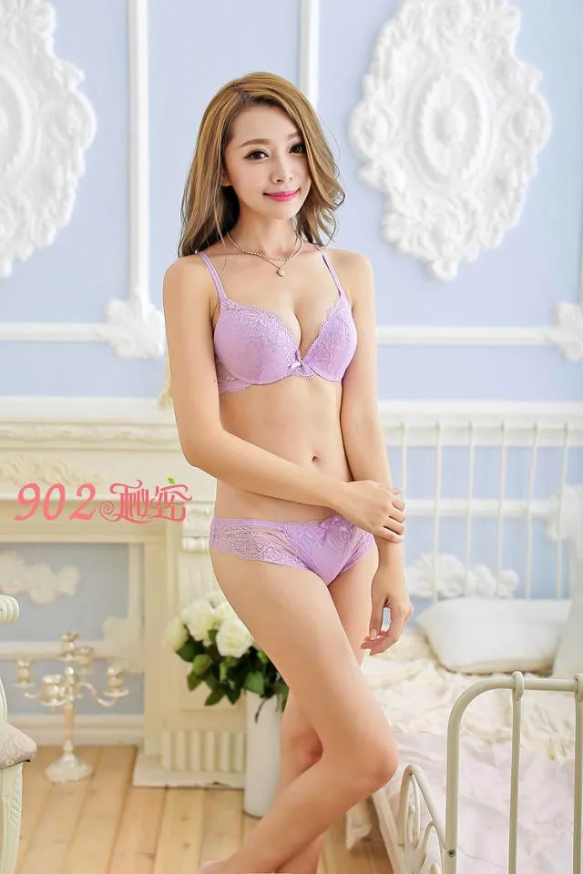 Hot sale the push up bra transparent lace bra & panties sets thin cup deep-V women sexy underwear bra set