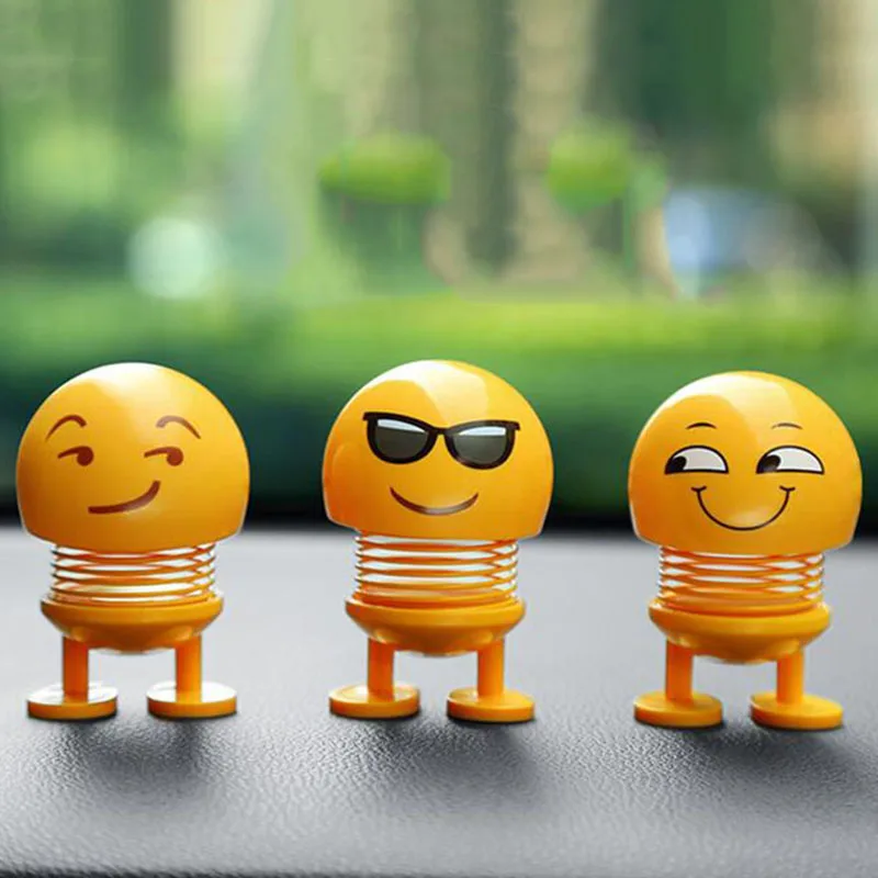 

Car Ornaments Cute Cartoon Emoji Dashboard Decorations Shake Head Nodding Doll Auto Interior Decor Accessories Bounce Toys Gifts