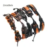 Pulsera trenzada de cuero naranja genuino para hombre, 5 unidades, cuerda multicapa, F30 ► Foto 3/3