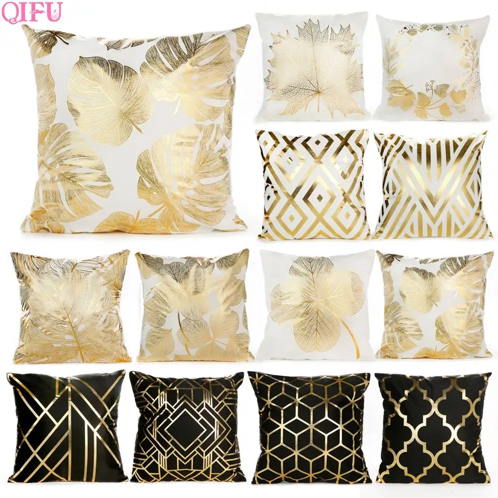 

QIFU 2019 Black Gold Bronzing Cushion Cover Decorative Home Seat Chair Car Bedroom Home Family Party American Decoration Supplie