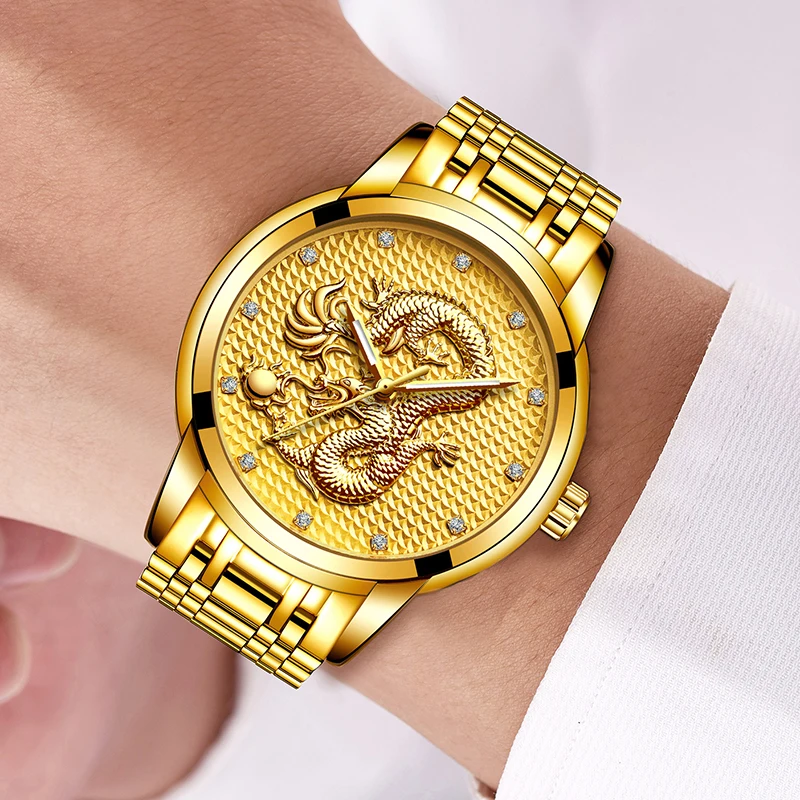 LIGE New Brand Watches Mens Fashion Sport Military Quartz Men Watch Stainless Steel Waterproof Gold