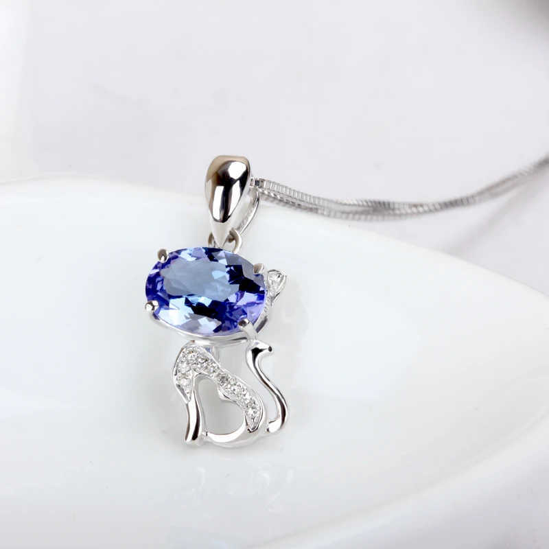 1 карат большой 9 к белое золото натуральный синий ювелирный алмаз ювелирные изделия ожерелье кулон красивый дизайн с кошкой