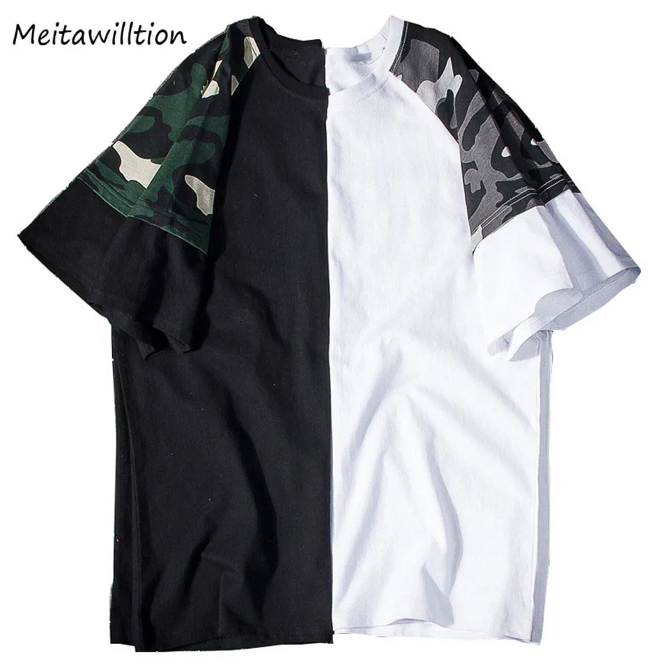 Meitawilltion Лето Camo Patchwork Белый Черный 100% футболки хлопковые топы 2018 Повседневное