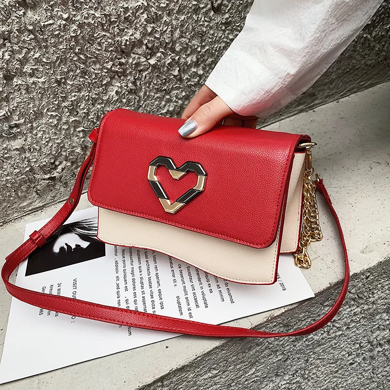 

Female New Fashion Heart Small Square Bag High Quality Pu Leather Chic Chain Shoulder Slung 2019 Women Crossbody Bag